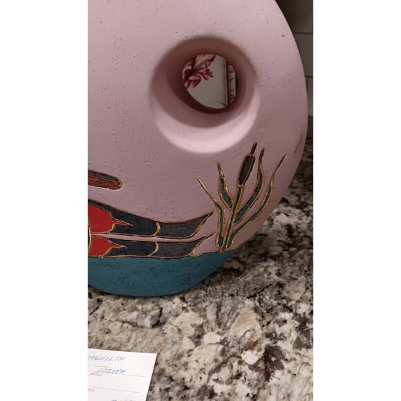 Northwest Coast Ceramic Art Vase Loon Image signed Ruby Joseph Canada Aboriginal - Picture 5 of 16